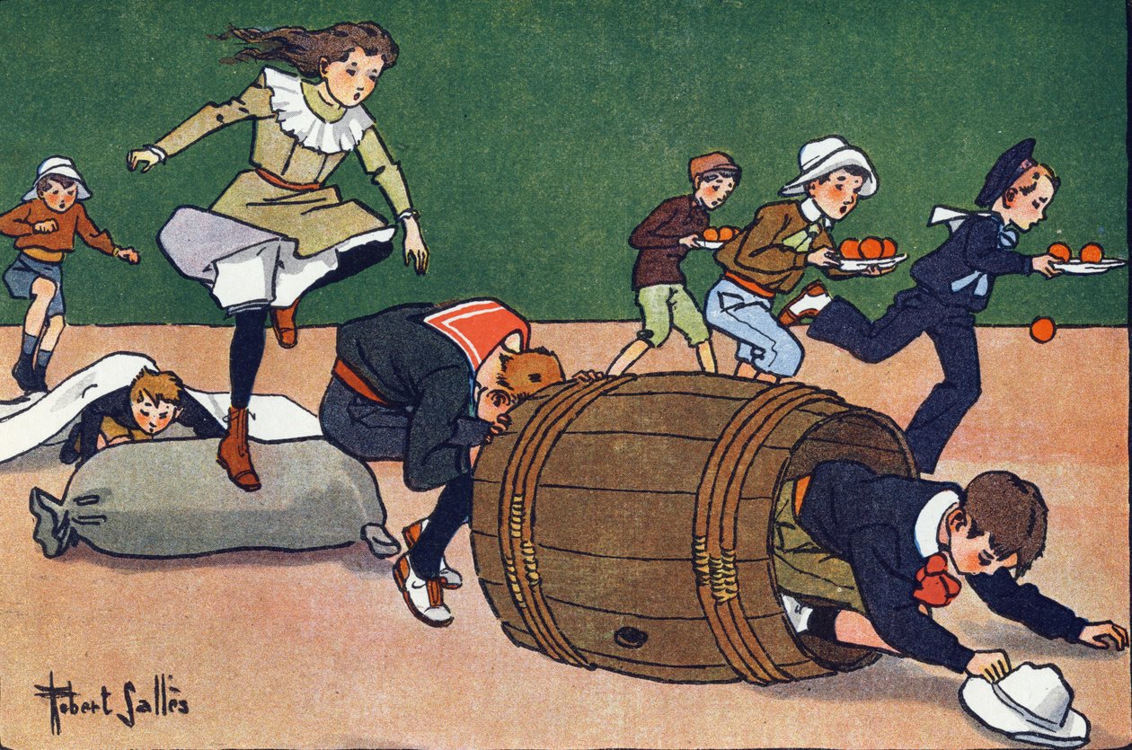 Wyścig z przeszkodami. Grawerowanie w „” W co gramy? „” E. Webera z rysunkami akwarelowymi Roberta Sallesa (1871-1929). Biblioteka Garnier Freres, Paryż autorstwa Robert Salles