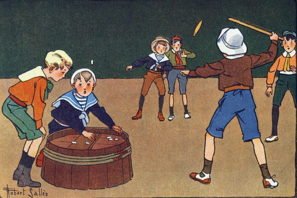 Osselety i quinet. Grawerowanie w „” W co gramy? „” E. Webera z rysunkami akwarelowymi Roberta Sallesa (1871-1929). Biblioteka Garnier Freres, Paryż autorstwa Robert Salles
