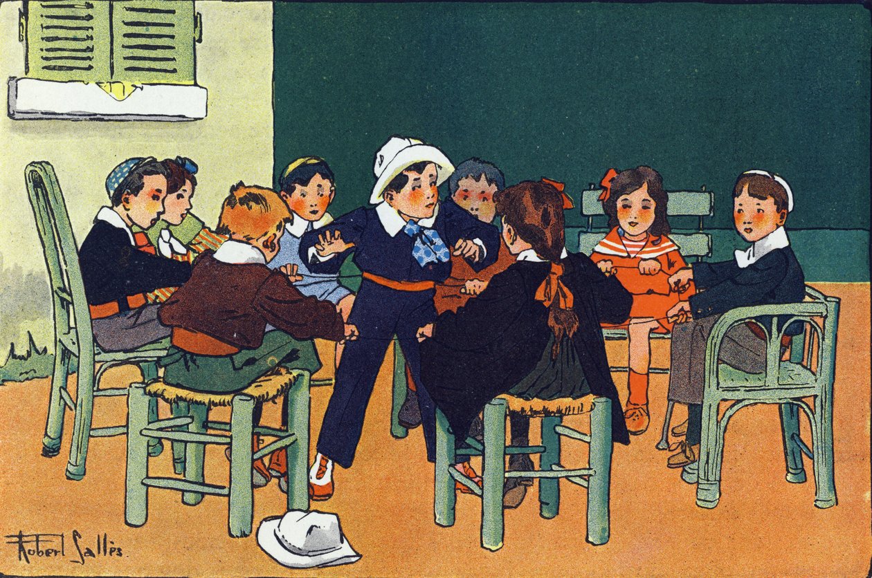 Do fretki. Grawerowanie w „” W co gramy? „” E. Webera z rysunkami akwarelowymi Roberta Sallesa (1871-1929). Biblioteka Garnier Freres, Paryż autorstwa Robert Salles