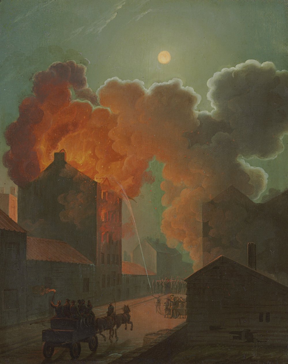 Pożar w Bostonie przy świetle księżyca, ok. 1830-1835 autorstwa Robert Salmon
