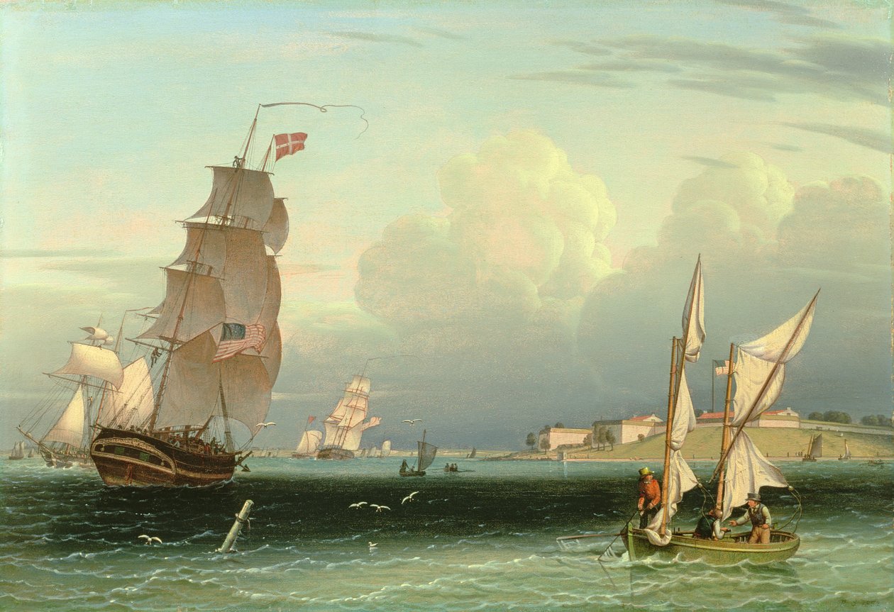 Statek wychodzący, Fort Independence, Port Boston, 1832 autorstwa Robert Salmon
