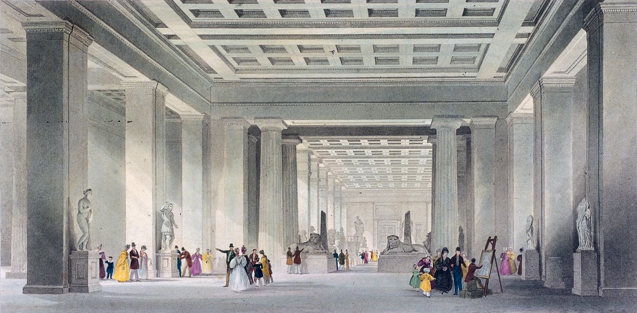 The Grand Central and Egyptian Saloons, British Museum, Holborn, Londyn, c1836. autorstwa Robert Sands