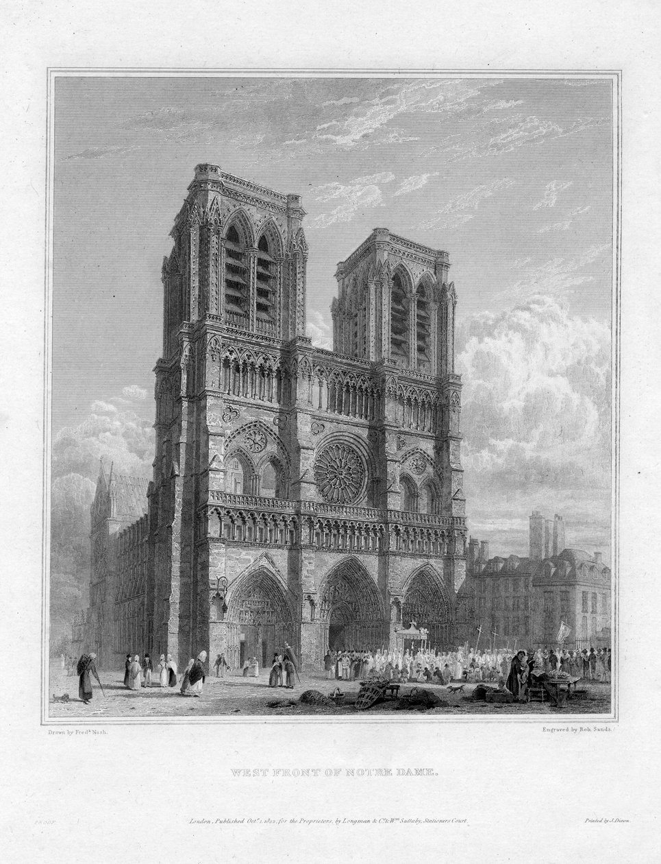 Zachodni front Notre Dame, Paryż, Francja, 1822 autorstwa Robert Sands