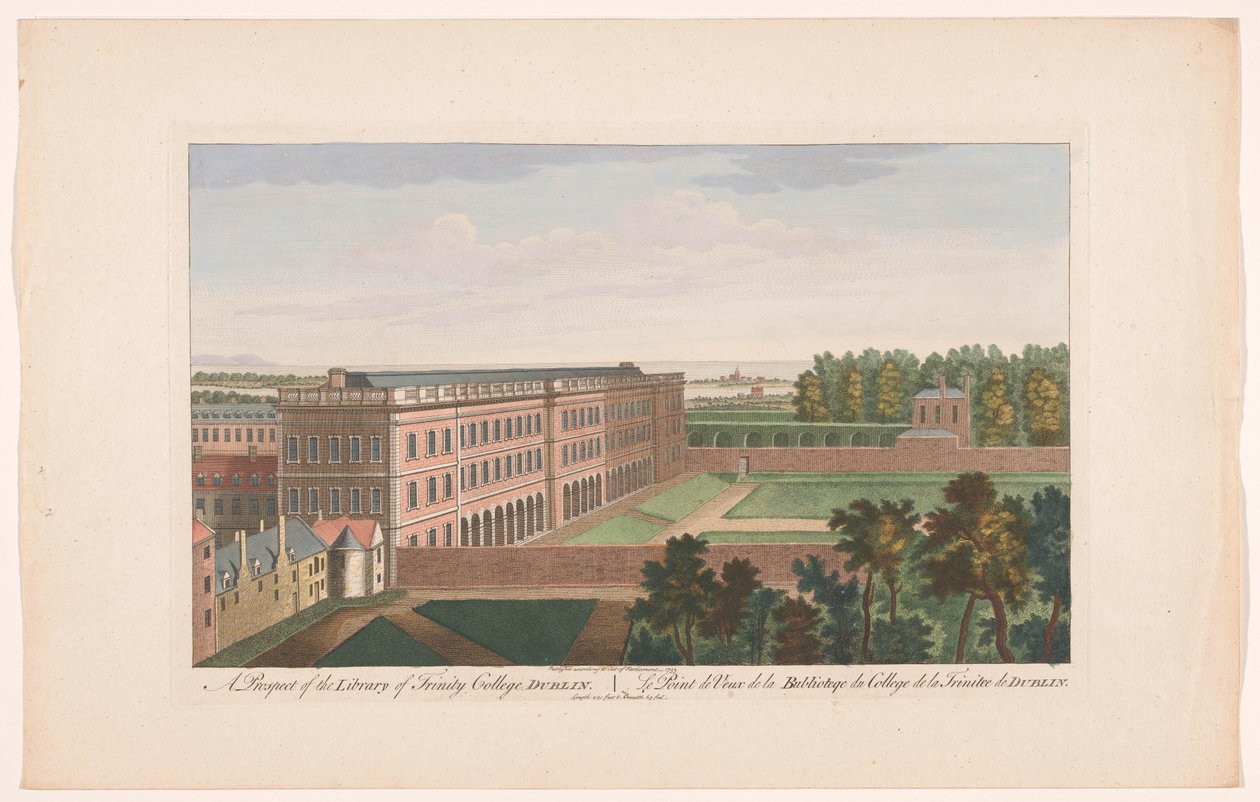 Gezicht w Bibliotece Trinity College w Dublinie Perspektywa Biblioteki Trinity College, Dublin (tytuł na obiekcie) autorstwa Robert Sayer (possibly)
