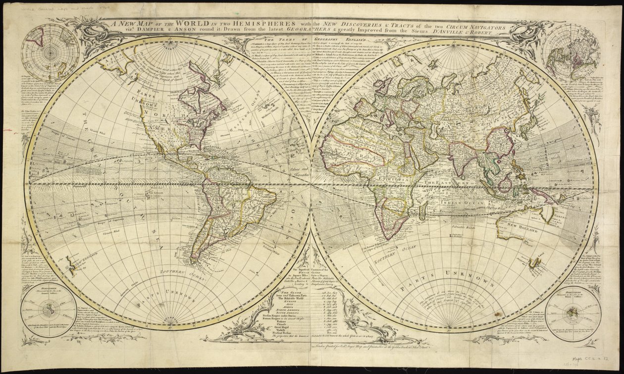 Nowa mapa świata na dwóch półkulach z nowymi odkryciami i traktatami dwóch Circum Navigators, a mianowicie Dampier i Anson wokół niej: zaczerpnięta z najnowszych Geografów i znacznie ulepszona z Sieurs D