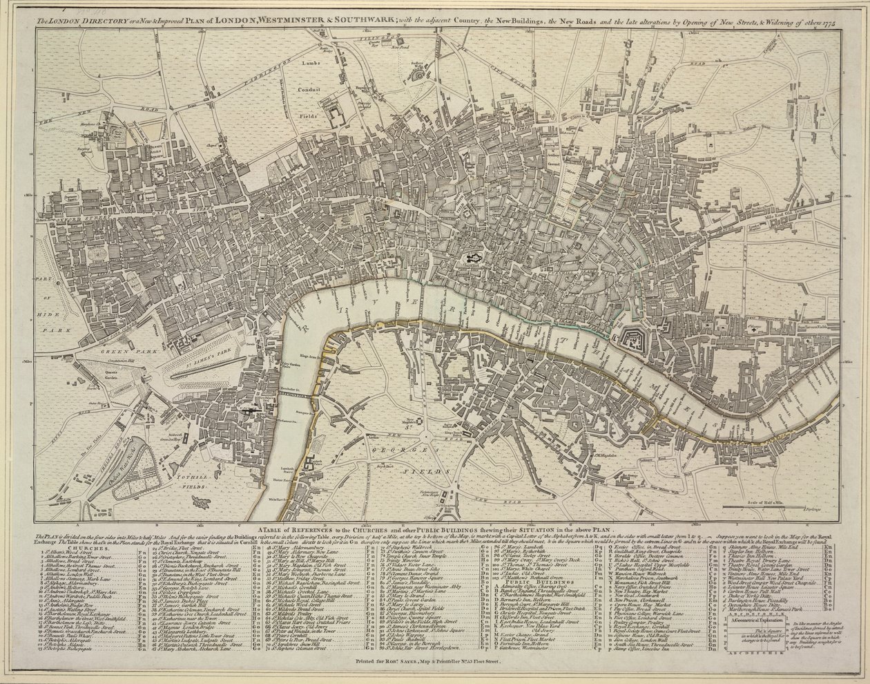 Plan Londynu, Westminsteru i Southwark autorstwa Robert Sayer