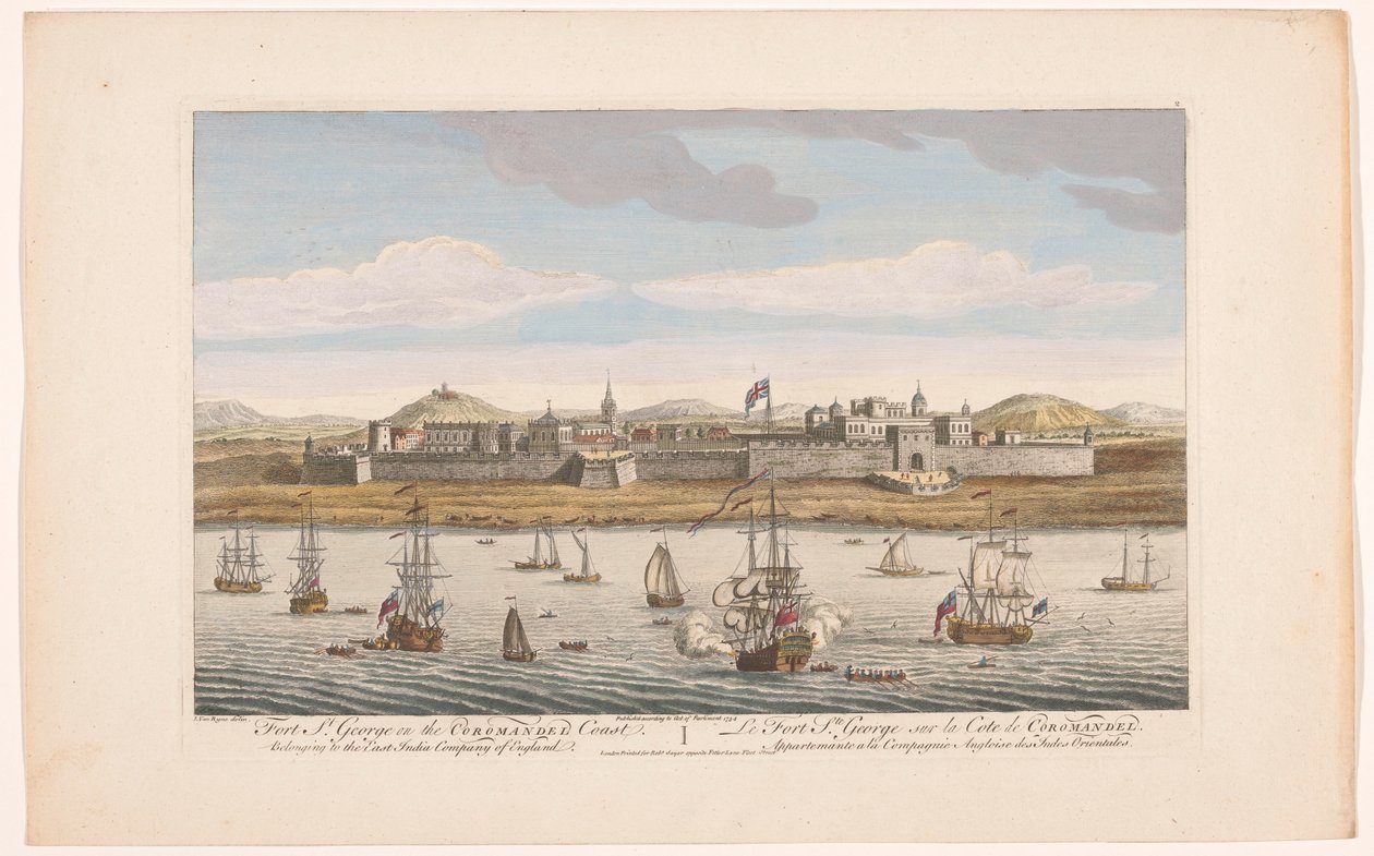 Widok na Fort Saint George w Madras Fort St George na wybrzeżu Coromandel. Przynależność do Kompanii Wschodnioindyjskiej Anglii (tytuł na obiekcie) Rozliczenia LZO (tytuł serii) autorstwa Robert Sayer