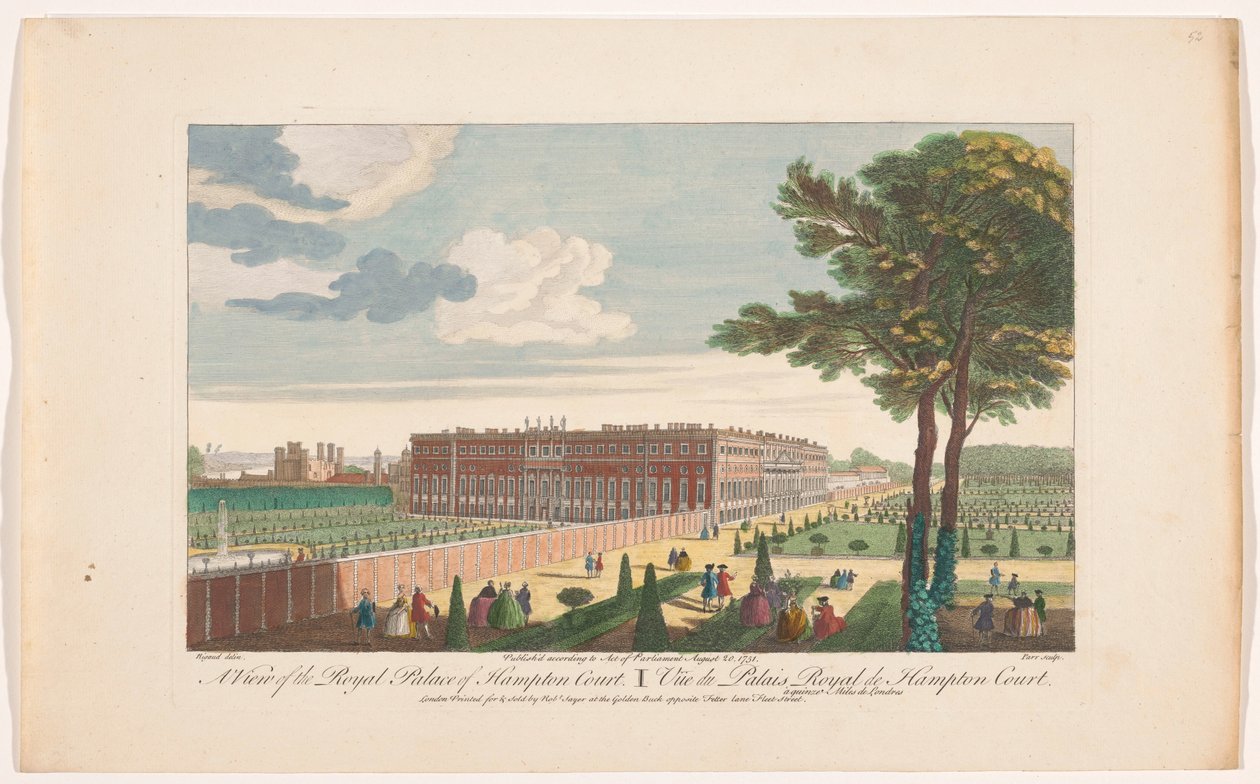 Gezicht w Hampton Court Palace w Londynie Widok na Pałac Królewski w Hampton Court (tytuł na obiekcie) Londyn (tytuł serii) autorstwa Robert Sayer