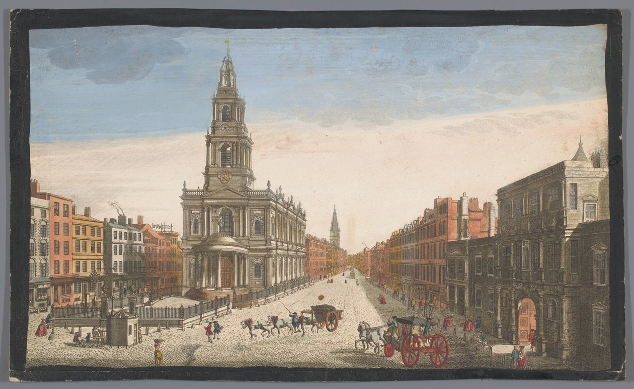 Widok na Somerset House i kościół Saint Mary-le-Strand w Londynie Widok na Somerset House, z kościołem St. Marys w Strand London (tytuł na obiekcie) Londyn (tytuł serii) autorstwa Robert Sayer
