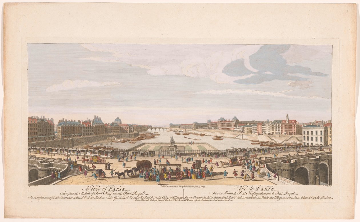 Widok na Pont Neuf nad Sekwaną w Paryżu, w kierunku Pont Royal Widok na Paryż ze środka Pont Neuf w kierunku Pont Royal (...) (tytuł na obiekcie) Paryż (tytuł serii) autorstwa Robert Sayer