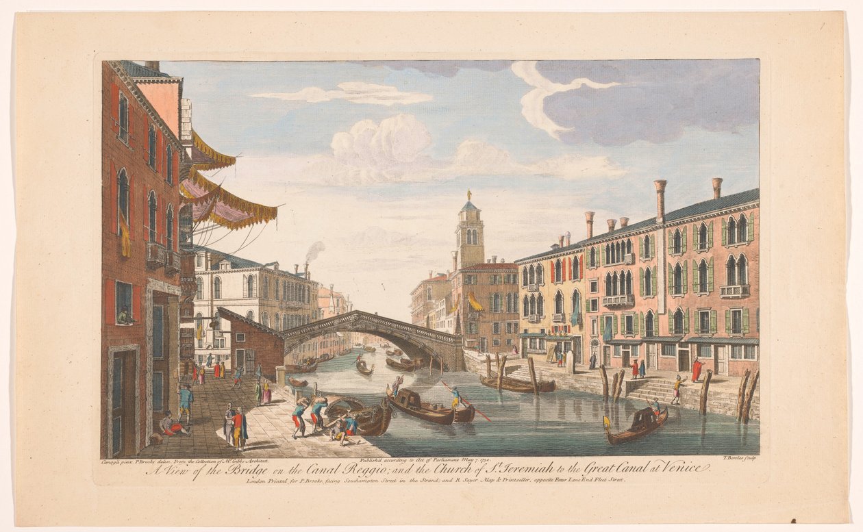 Gezicht op de Ponte delle Guglie nad Canale di Cannaregio te Venetië Widok na most na Canal Reggio; Jeremiasza do Wielkiego Kanału w Wenecji (tytuł na obiekcie) Venetië (tytuł serii) autorstwa Robert Sayer