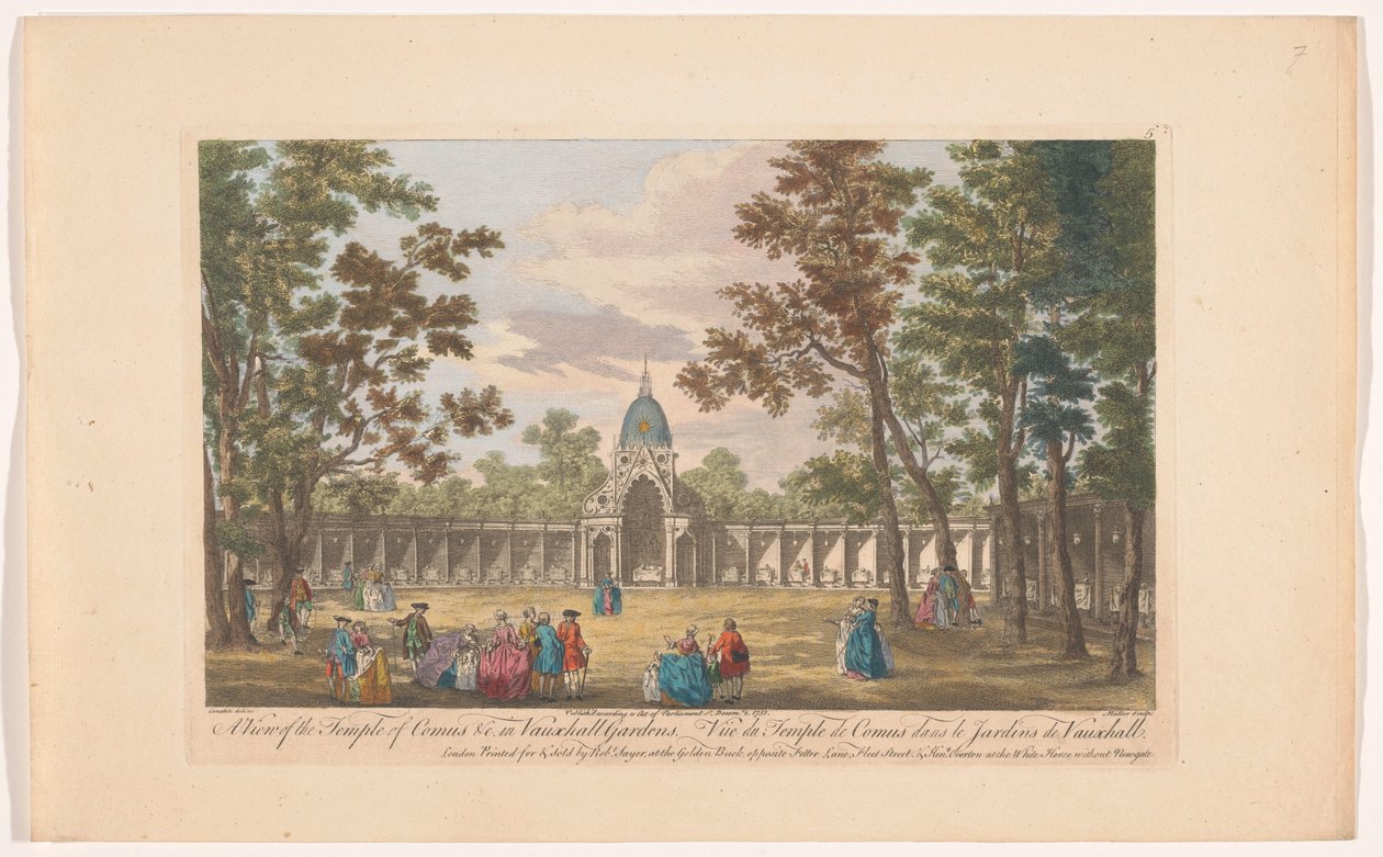 Gezicht op de Temple of Comus w Vauxhall Gardens te Londen Widok na Świątynię Comus &c. w Vauxhall Gardens (tytuł na obiekcie) Ranelagh Gardens en Vauxhall Gardens (tytuł serii) autorstwa Robert Sayer