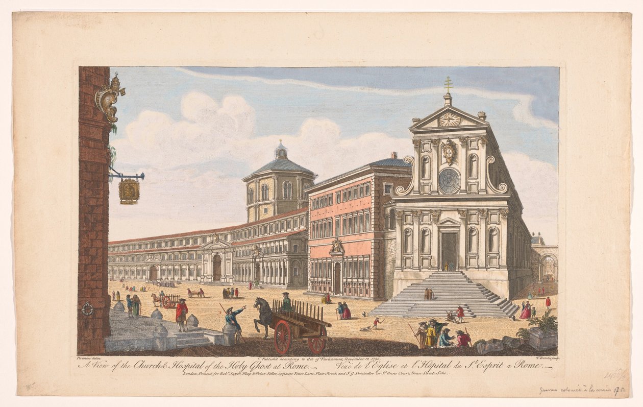 Gezicht op de kerk Santo Spirito in Sassia te Rome Widok na Kościół i Szpital Ducha Świętego w Rzymie (tytuł na obiekcie) Rzym (tytuł serii) autorstwa Robert Sayer
