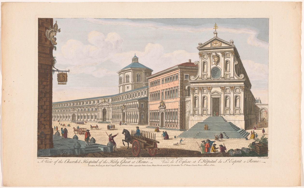 Gezicht op de kerk Santo Spirito in Sassia te Rome Widok na Kościół i Szpital Ducha Świętego w Rzymie (tytuł na obiekcie) Rzym (tytuł serii) autorstwa Robert Sayer