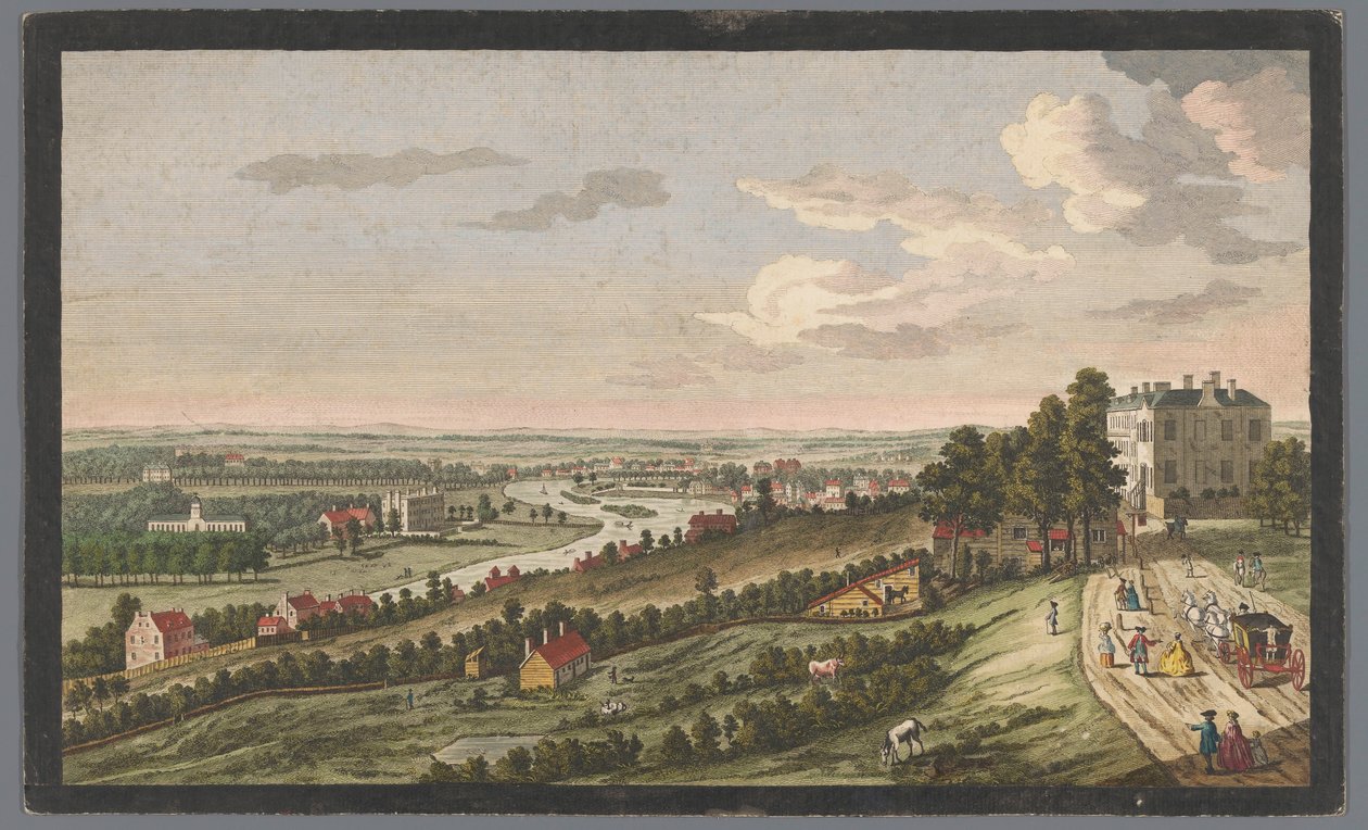 Widok na miasto Richmond nad Tamizą Zachodni widok na Richmond i c. w Surry, od Gwiazdy i Podwiązki na Wzgórzu (tytuł na obiekcie) Tamiza (tytuł serii) autorstwa Robert Sayer