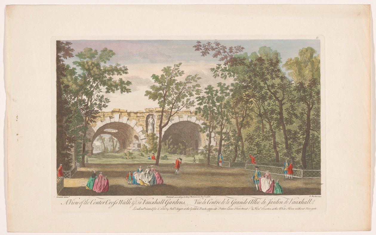 Widok na aleję w Vauxhall Gardens w Londynie Widok na centrum spacer krzyżowy i c. w Vauxhall Gardens (tytuł na obiekcie) Ranelagh Gardens i Vauxhall Gardens (tytuł serii) autorstwa Robert Sayer