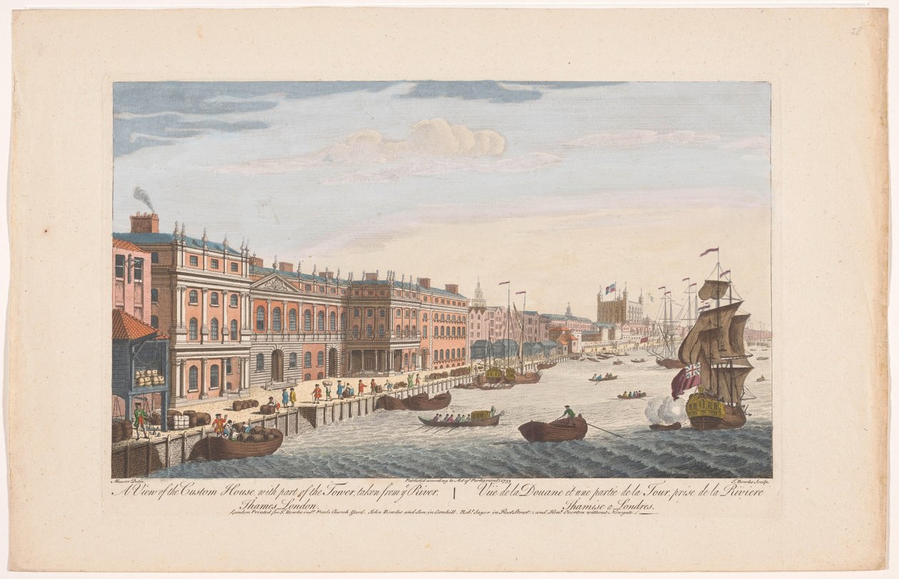 Widok urzędu celnego na Tamizie w Londynie Widok na Urząd Celny z częścią Wieży zaczerpnięty z rzeki. Thames London (tytuł na obiekcie) Londyn (tytuł serii) autorstwa Robert Sayer