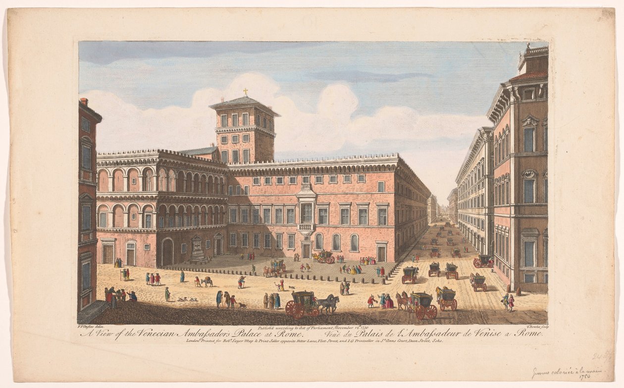 Gezicht op het Palazzo Venezia te Rome Widok na Pałac Ambasadorów Weneckich w Rzymie (tytuł na obiekcie) Rzym (tytuł serii) autorstwa Robert Sayer