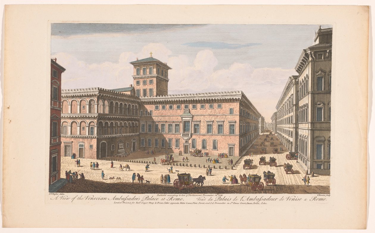 Gezicht op het Palazzo Venezia te Rome Widok na Pałac Ambasadorów Weneckich w Rzymie (tytuł na obiekcie) Rzym (tytuł serii) autorstwa Robert Sayer