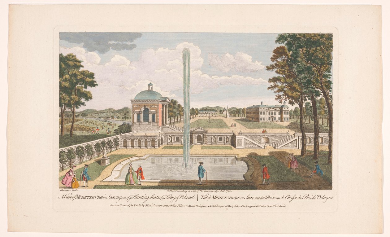 Widok na Schloss Moritzburg Widok Moretsburga w Saksonii jednej z waszych siedzib myśliwskich króla Polski (tytuł na obiekcie) Saksonia (tytuł serii) autorstwa Robert Sayer