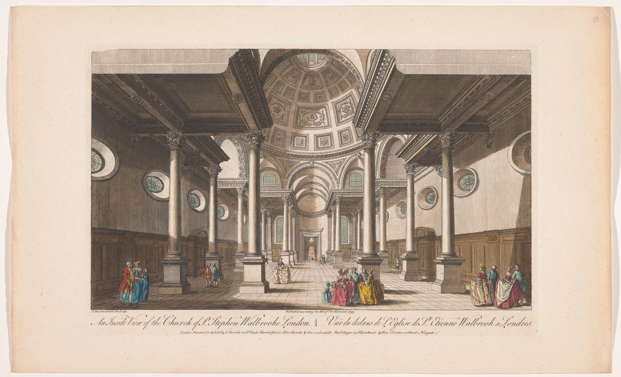 Widok wnętrza kościoła Saint Stephen Walbrook w Londynie Widok wnętrza kościoła St Stephen Walbrooke Londyn (tytuł na obiekcie) Londyn (tytuł serii) autorstwa Robert Sayer