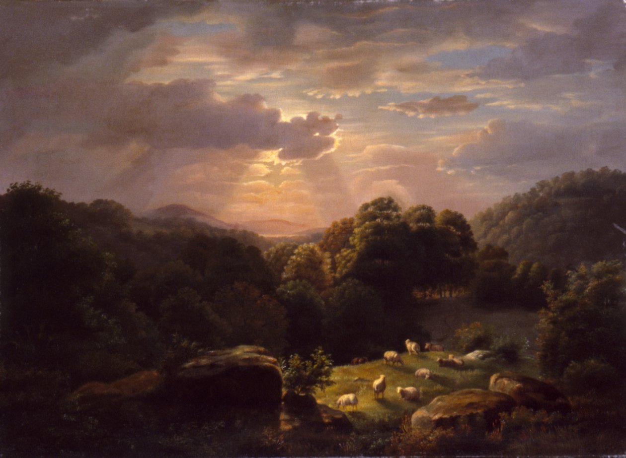 Krajobraz z owcami, b.d. autorstwa Robert Seldon Duncanson