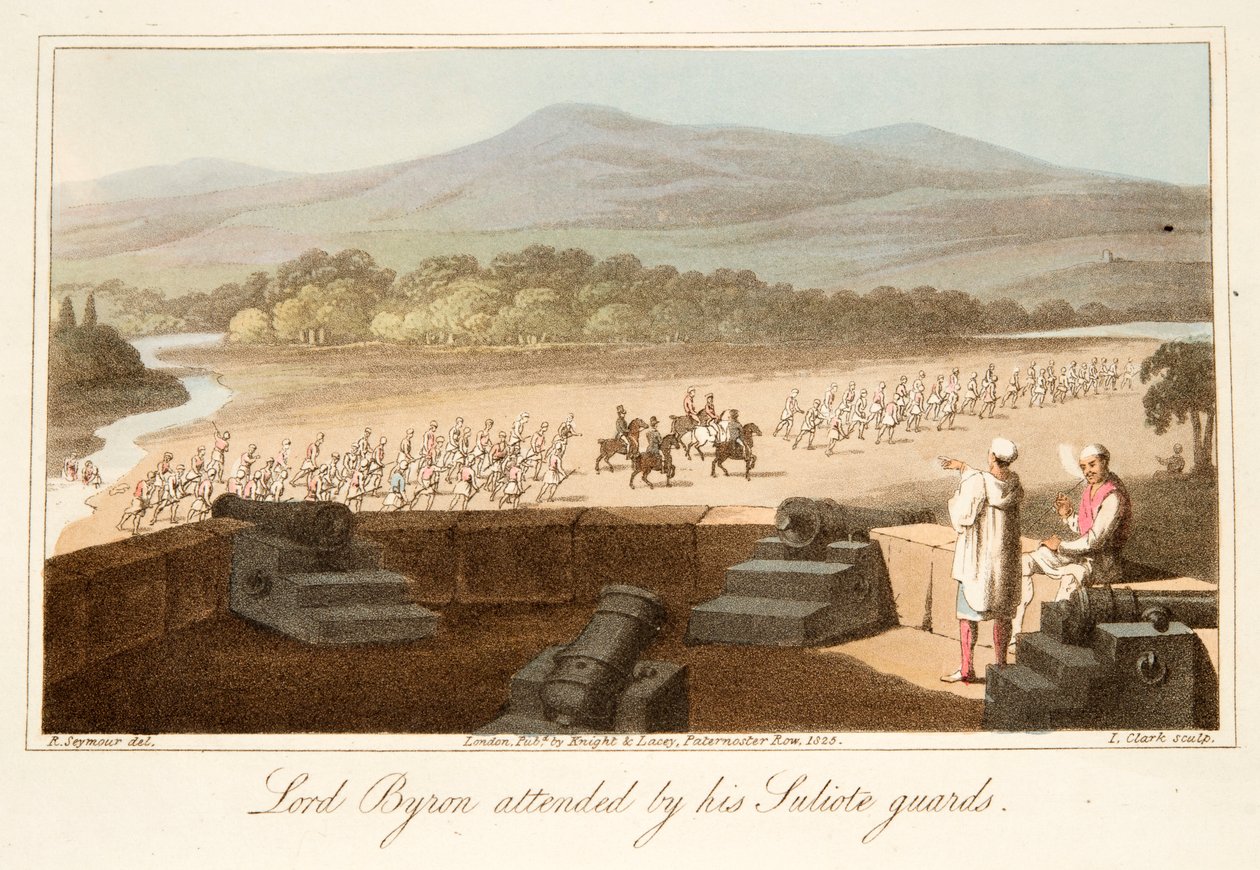 Lord Byron w towarzystwie swoich Suliote Guards, pub. 1825. autorstwa Robert Seymour