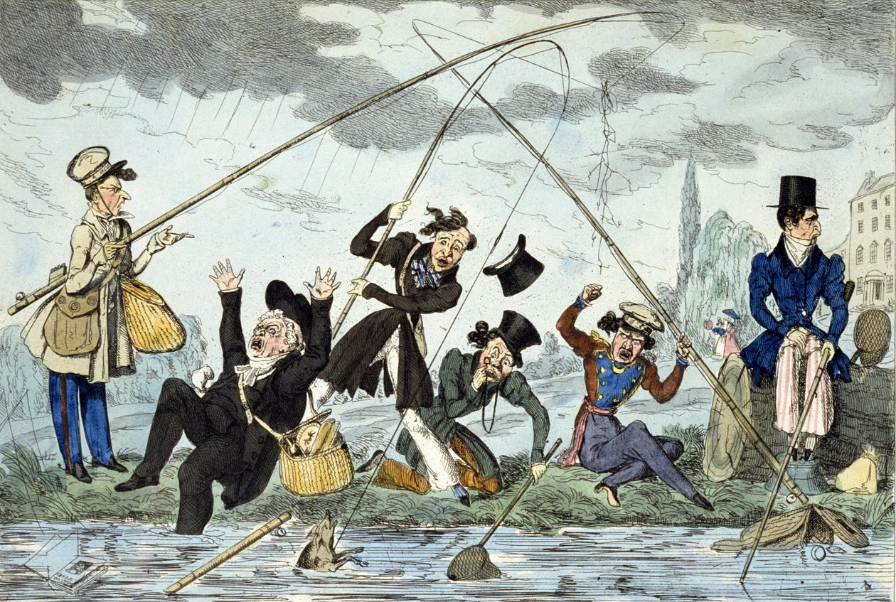 Waltonising lub rybak z zielonego lądu, ok. 1830 (kolorowy grawerunek) autorstwa Robert Seymour