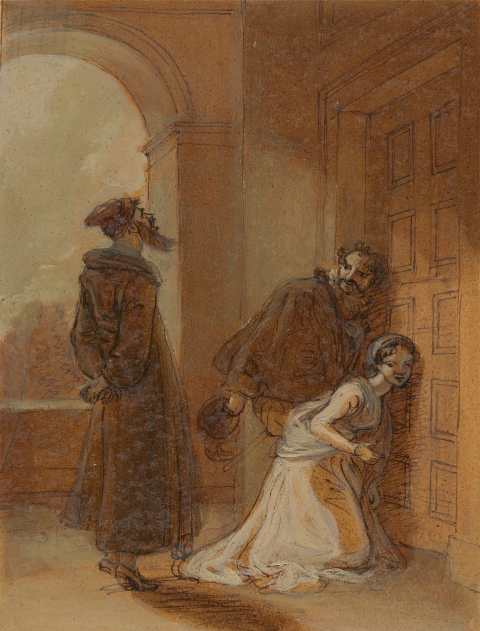 Feste, jako Sir Topas, zwracając się do Malvolio autorstwa Robert Smirke