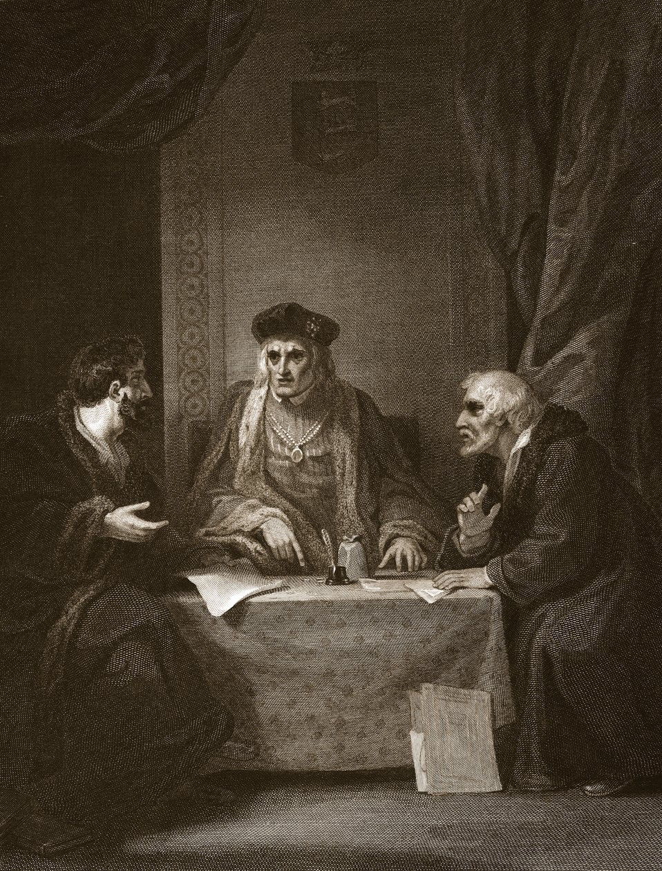 Henryk VII z Empsonem i Dudleyem, grawerowane przez Worthingtona, ilustracja z „Historii Anglii” Davida Hume