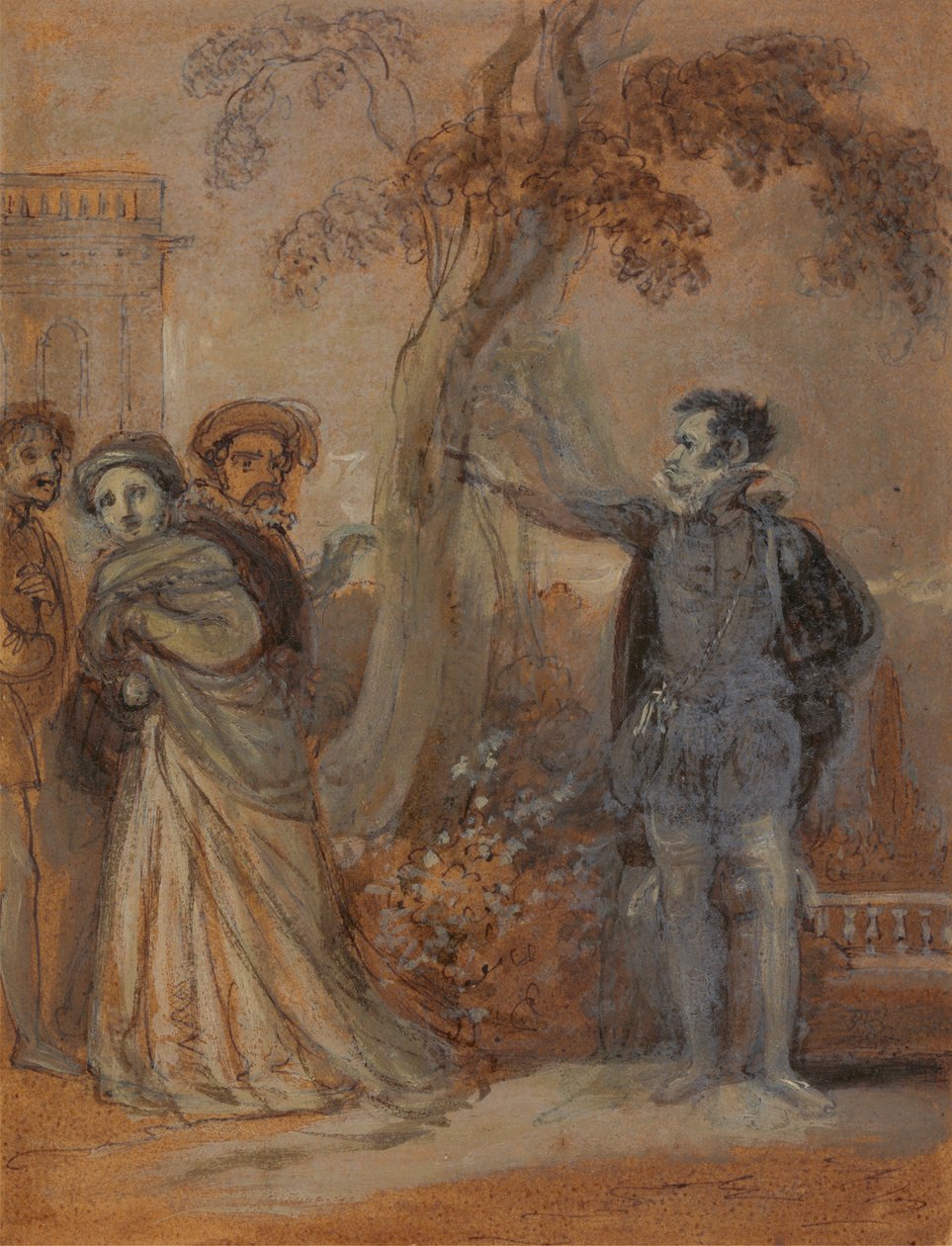 Malvolio znęca się nad Marią, Fabianem i Sir Tobym autorstwa Robert Smirke