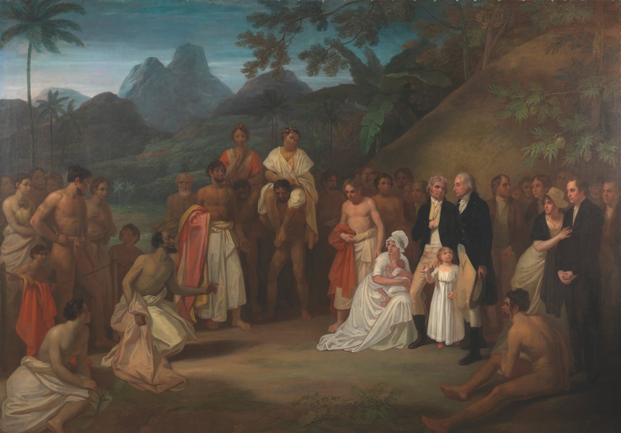 Cesja dystryktu Matavai na wyspie Otaheite (Tahiti) na rzecz kapitana Jamesa Wilsona autorstwa Robert Smirke