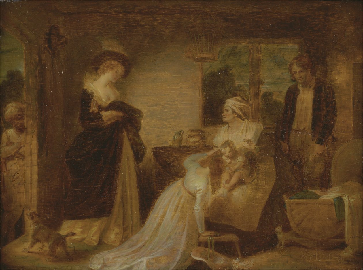 Siedem wieków człowieka: niemowlę (z aktu II, scena VII „Jak ci się podoba” Williama Szekspira) c.1798-1801 (pióro, atrament i olej na panelu) autorstwa Robert Smirke