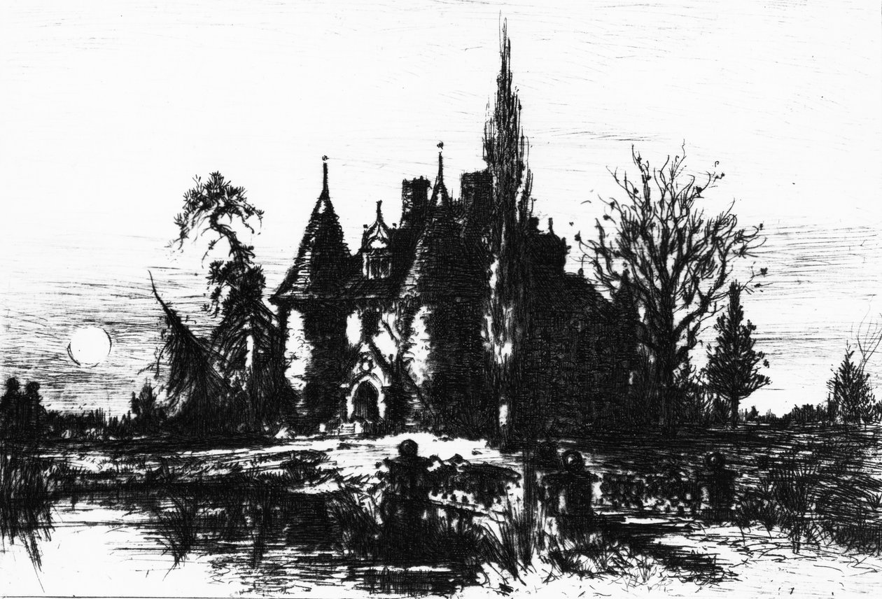Dom Usherów, ilustracja z „Dzieła Edgara Allana Poe”, 1884 autorstwa Robert Swain Gifford
