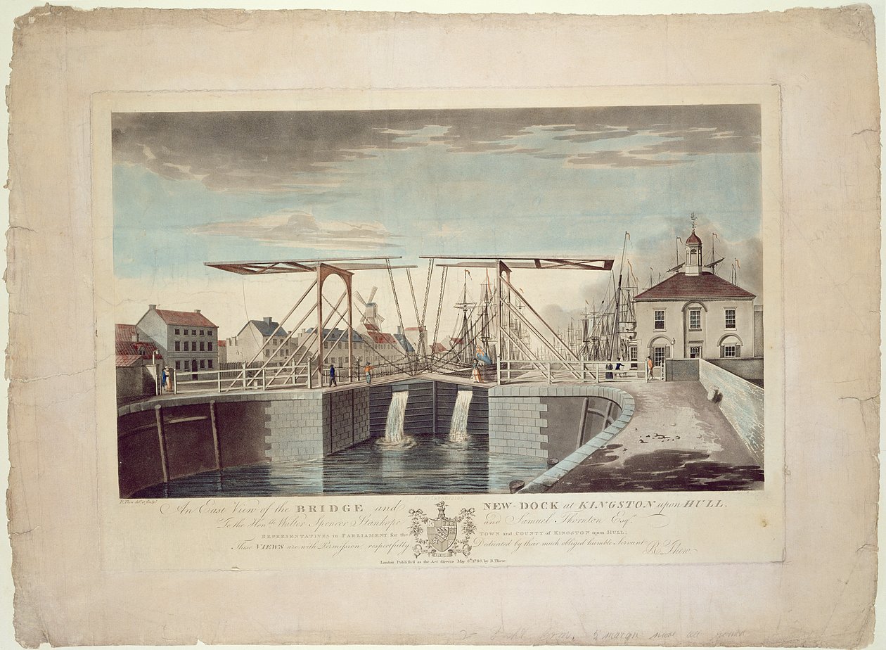 Widok mostu i nowego doku w Kingston upon Hull od strony wschodniej autorstwa Robert Thew