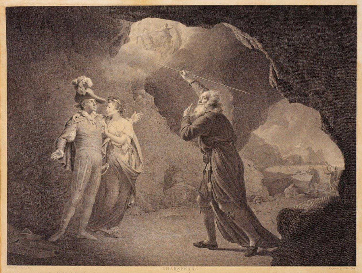 Prospero, Ferdynand i Miranda. Z „Burza” Williama Szekspira, akt 4, scena 1 autorstwa Robert Thew