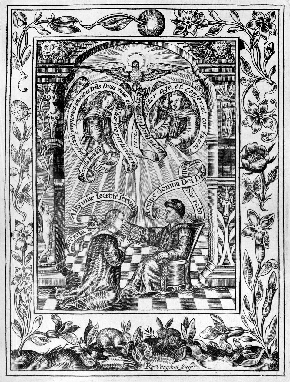 Thomas Norton przedstawiający swój Ordinall Edwardowi IV z Theatrum Chemicum Britannicum, 1652 r. autorstwa Robert Vaughan