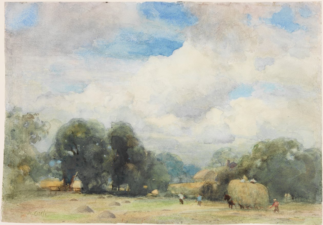 Haymaking in Herefordshire (ołówek i akwarela na papierze (naklejone na kartę)) autorstwa Robert W. Little