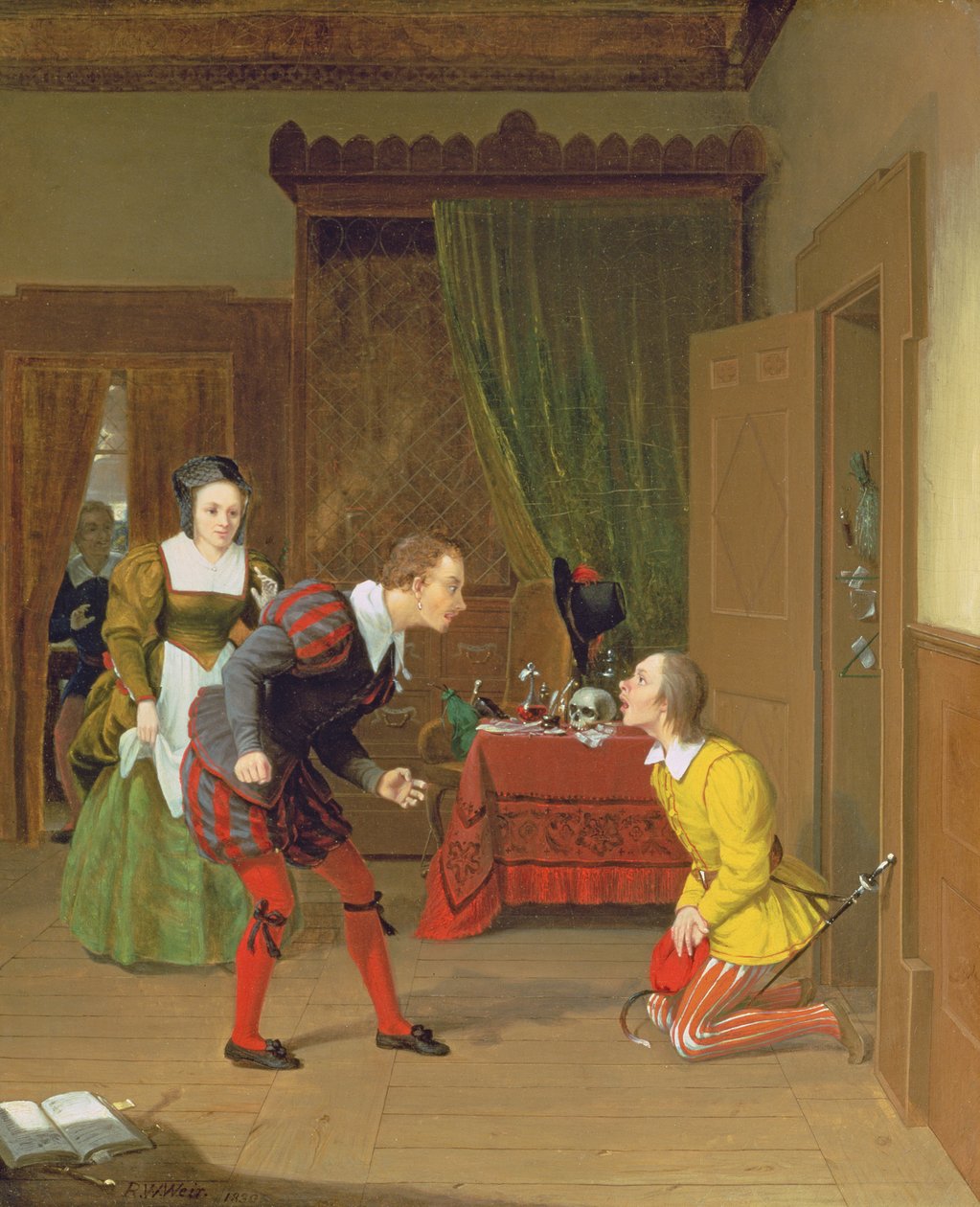 Dr Caius, Prosty i dama szybko, scena z Wesołych kumosz z Windsoru, 1830 autorstwa Robert Walter Weir