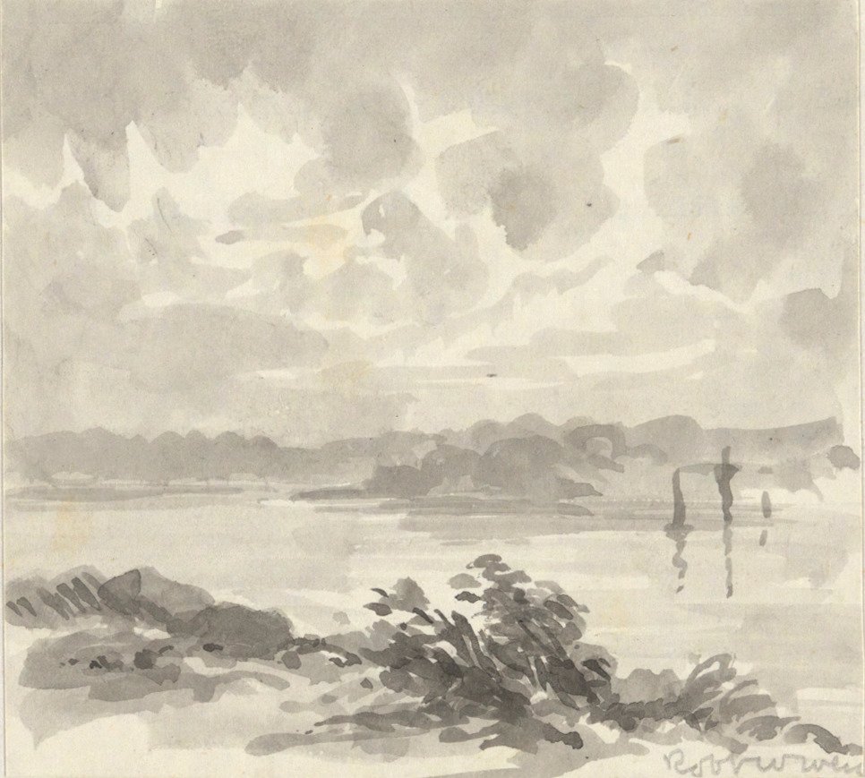 Krajobraz - Widok na jezioro i wzgórza autorstwa Robert Walter Weir