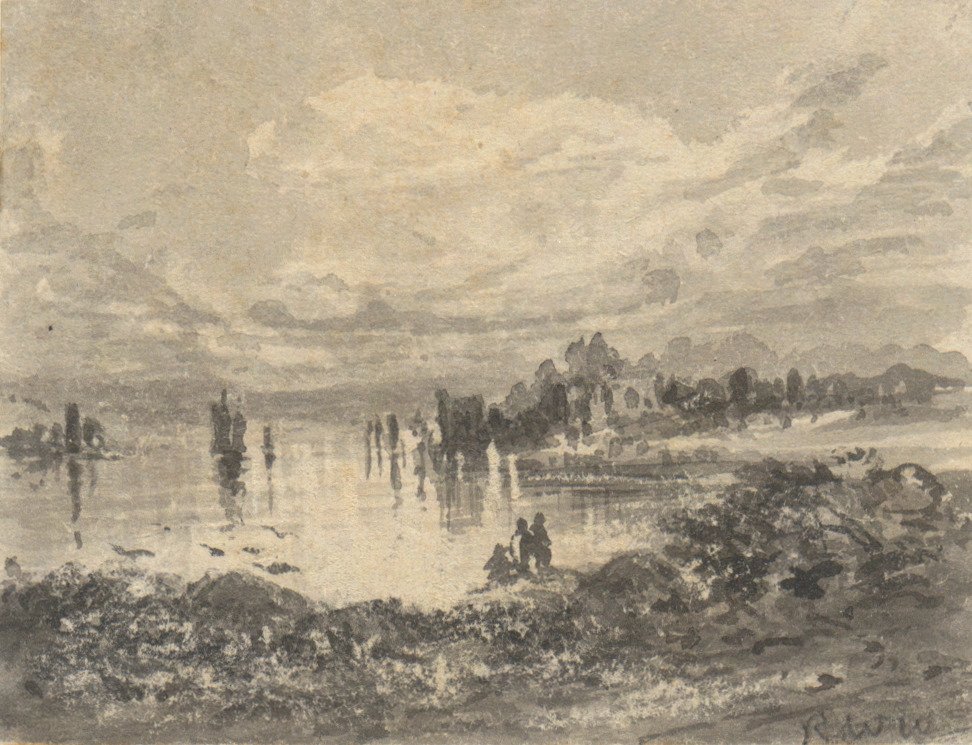 Widok na jezioro i góry z postaciami autorstwa Robert Walter Weir