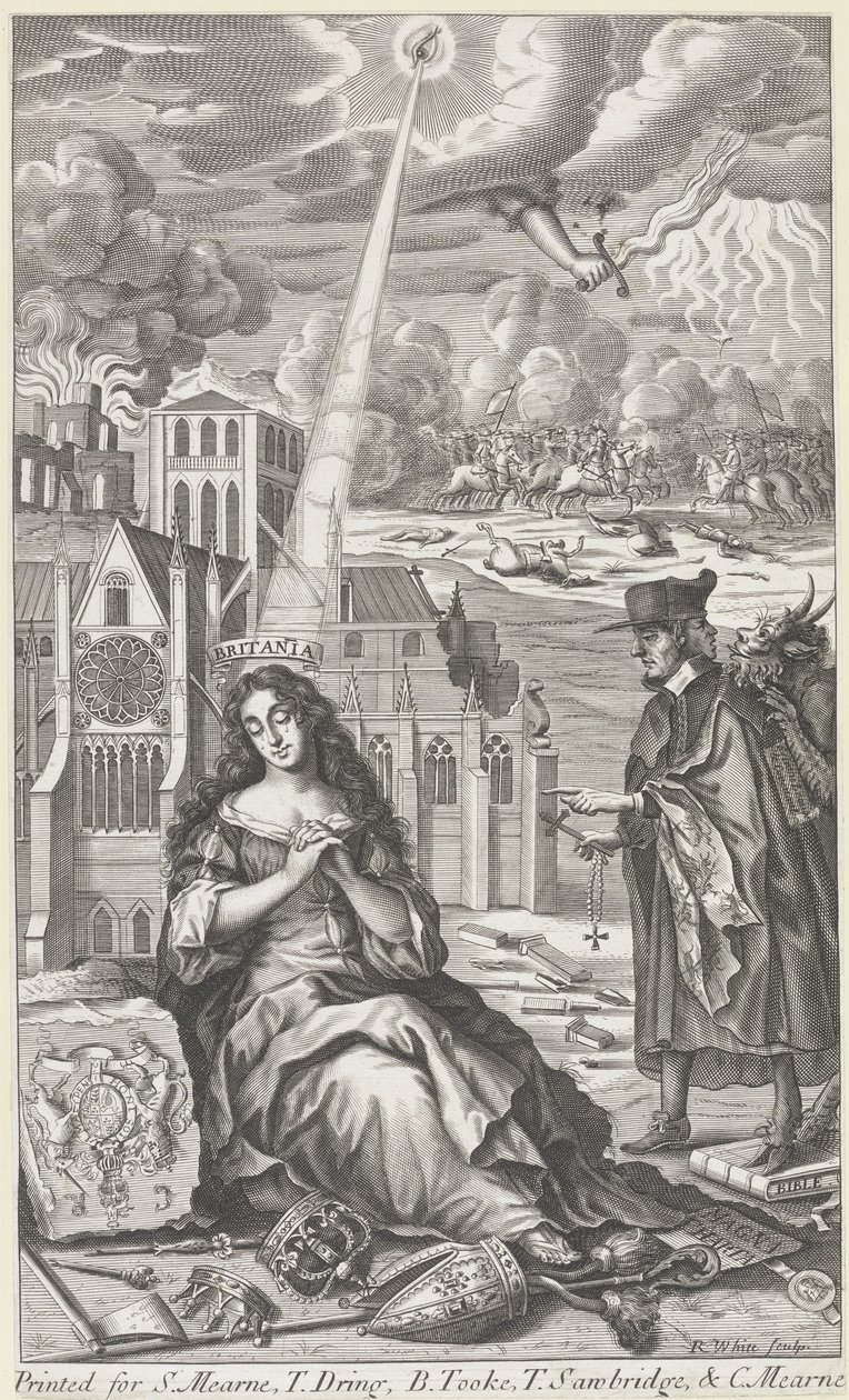 Britannia płacze nad stanem kraju, 1682 autorstwa Robert White