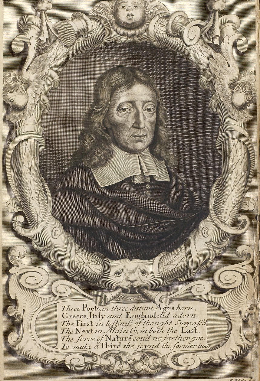 Portret Johna Miltona 1608-1674. Frontyspis z Raju utraconego, 1688. autorstwa Robert White