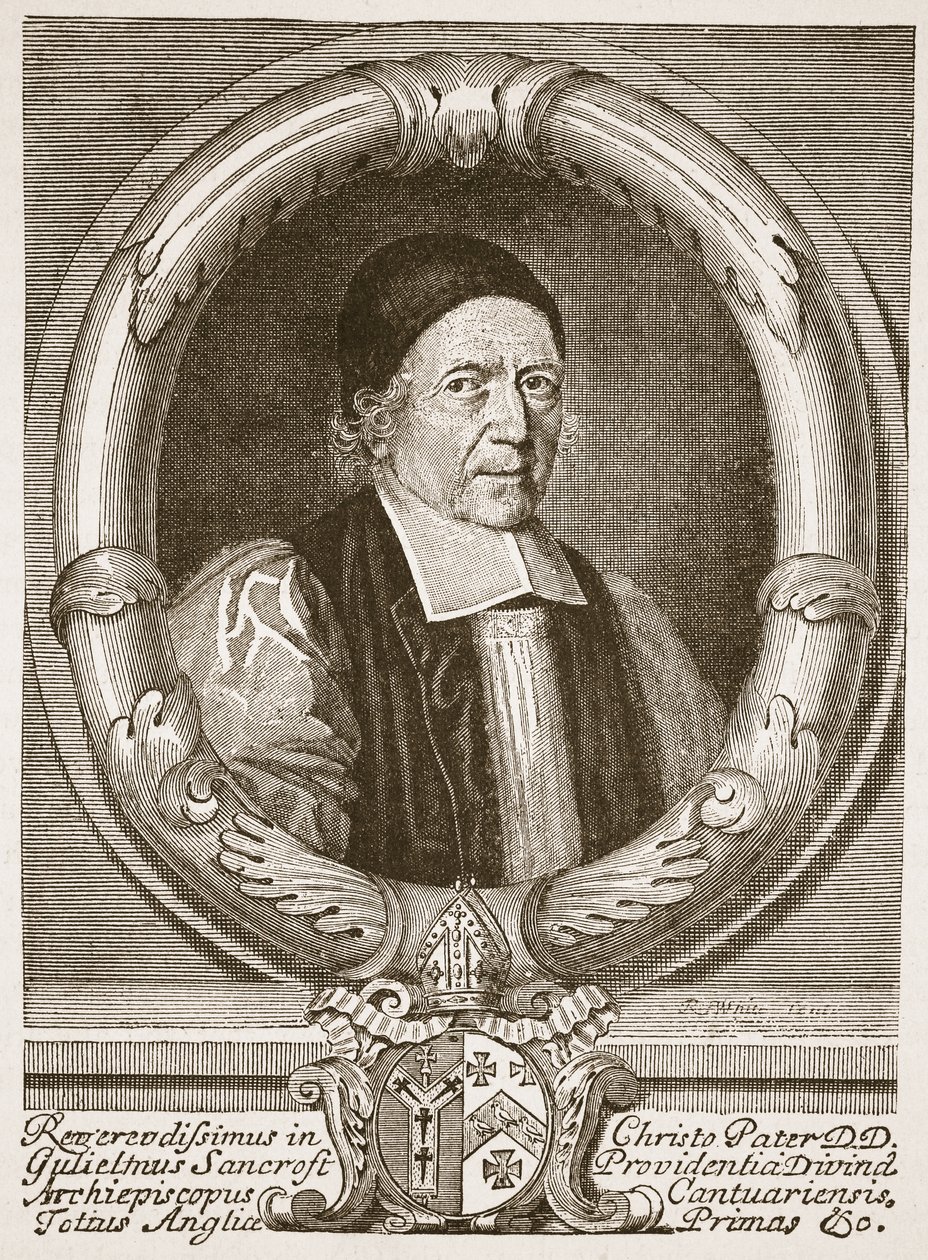 William Sancroft, arcybiskup Canterbury, ilustracja z „Kościoła anglikańskiego: historia dla ludu” autorstwa H.D.M. Spence-Jones, wyd. ok. 1910 (zdjęcie w sepii) autorstwa Robert White