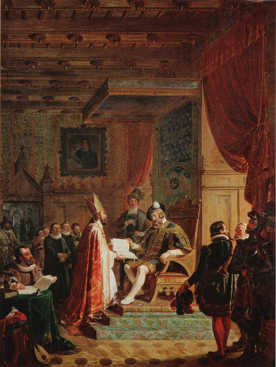 Mikael Agricola przekazuje fińskie tłumaczenie Nowego Testamentu królowi Gustawowi Wazie autorstwa Robert Wilhelm Ekman