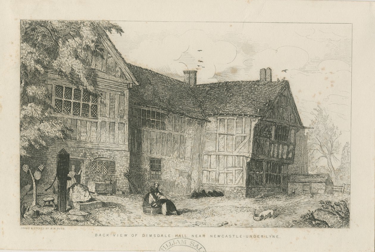Dimsdale Old Hall: akwaforta, nd [?c 1870] autorstwa Robert William Buss