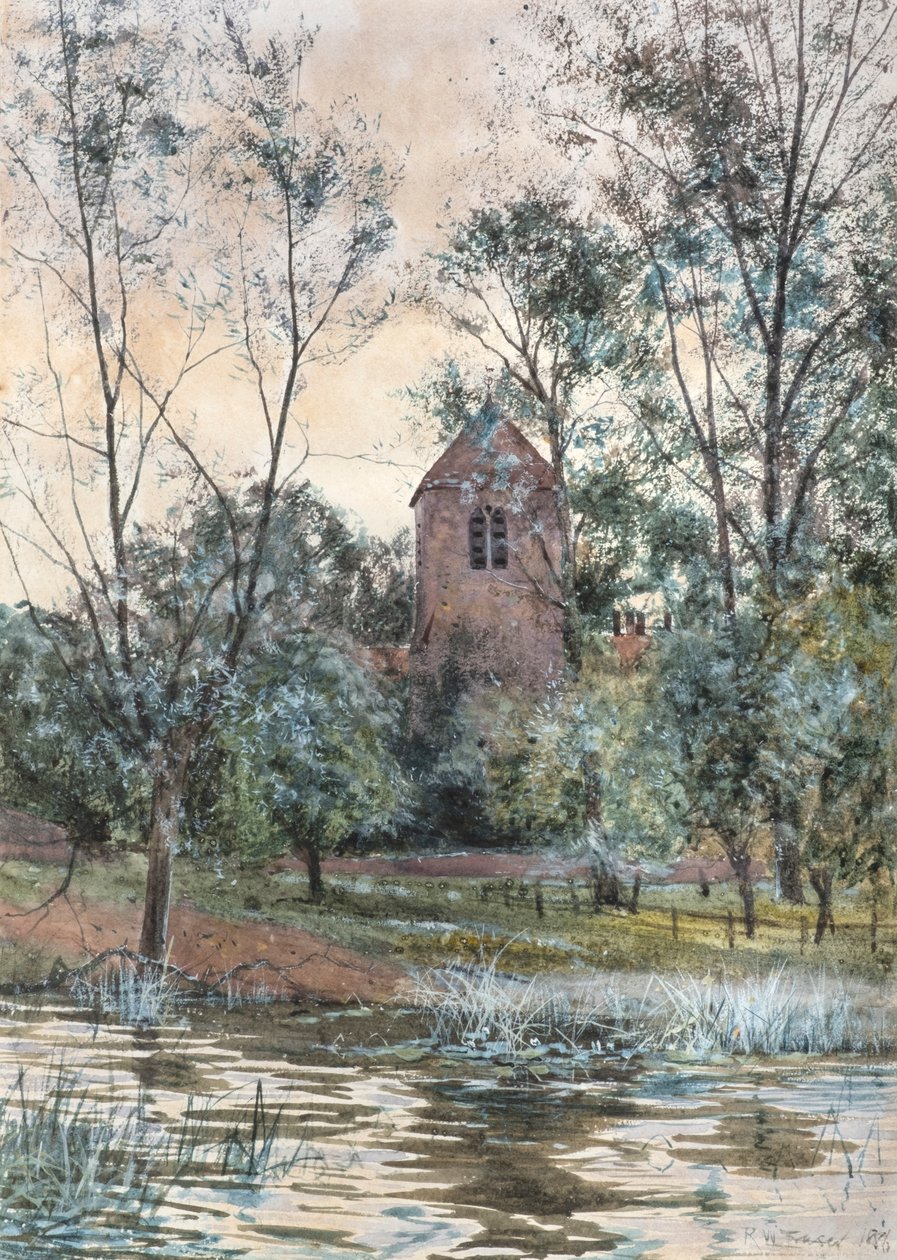 Kościół nad stawem autorstwa Robert Winchester Fraser