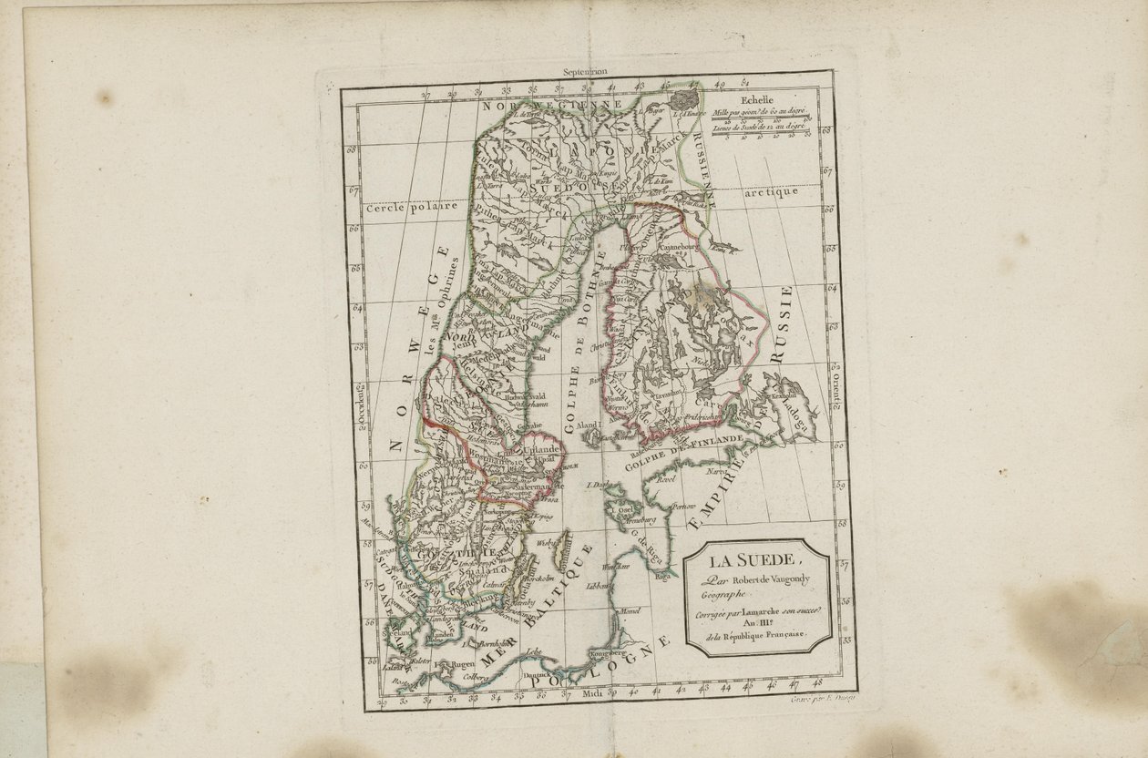 Illustrasjon hentet fra boken Nowy przenośny atlas przeznaczony głównie do nauczania młodzieży według Modern Geography zmarłego księdza Delacroix av Vaugondy, Robert de og utgitt av Chez Lamarche (Paryż, 1795) autorstwa Robert de Vaugondy