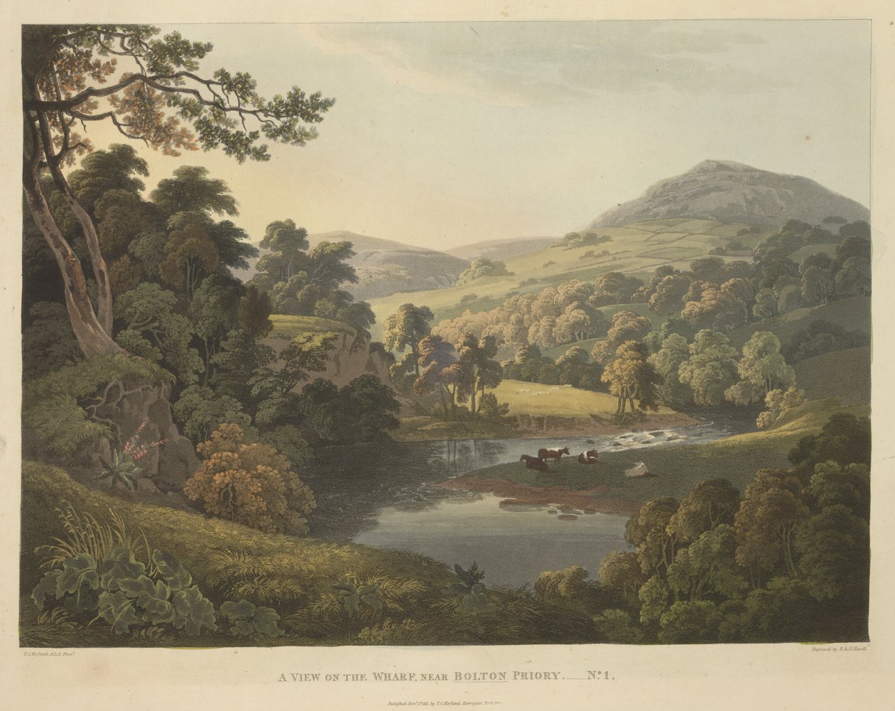 Widok na nabrzeże, w pobliżu Bolton Priory autorstwa Robert the Elder Havell
