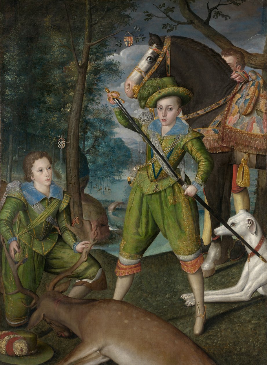 Henry Frederick, Prince of Wales, z Sir Johnem Haringtonem na polu łowieckim autorstwa Robert the Elder Peake